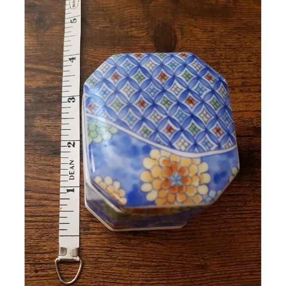 Ashibi Japan Porcelain Trinket Jewelry Box Lid Floral Blue White Vintage Small - Picture 6 of 11